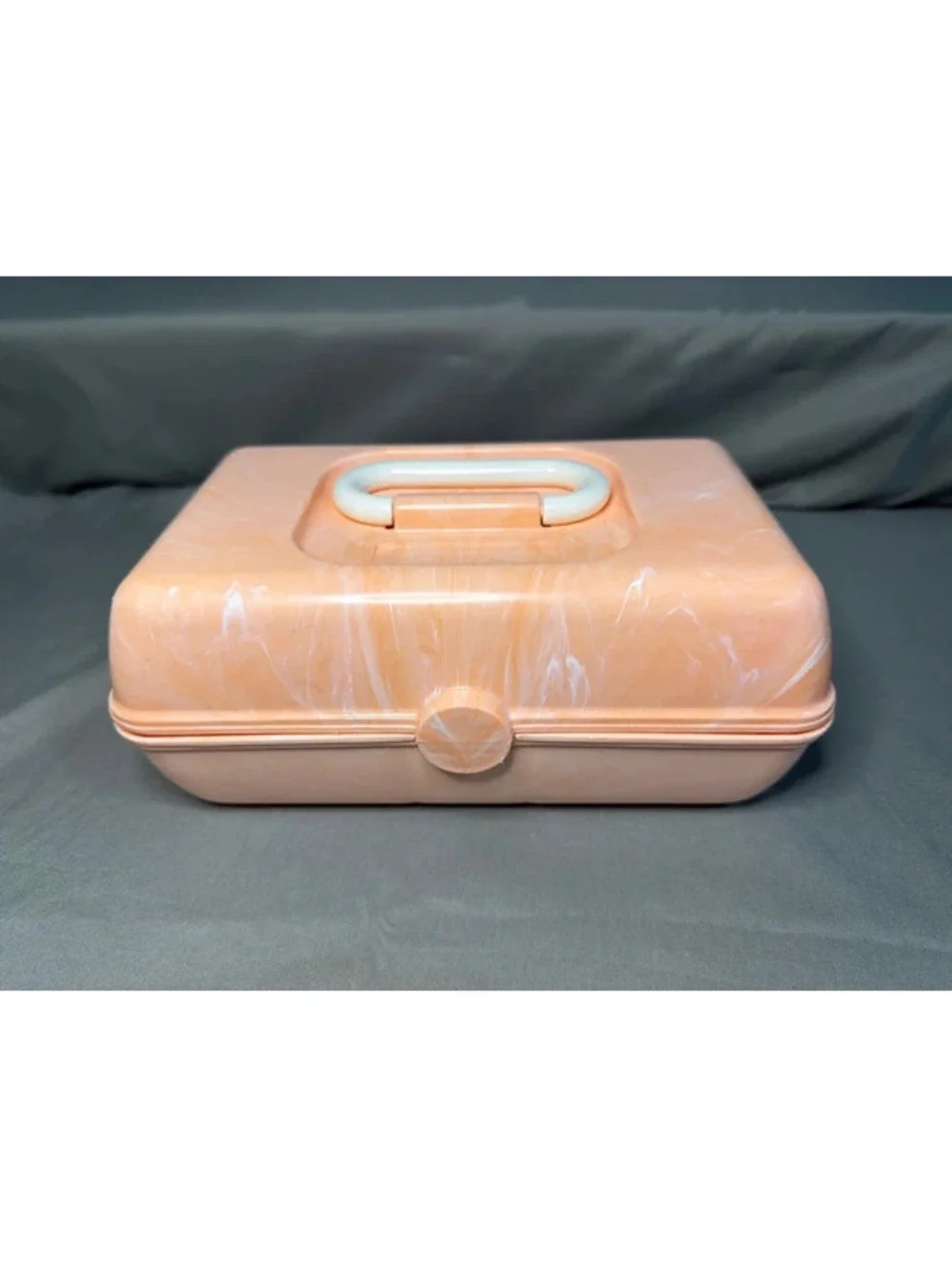 Vintage Style Mini Makeup Case/jewelry Organizer Peach Marble 9”